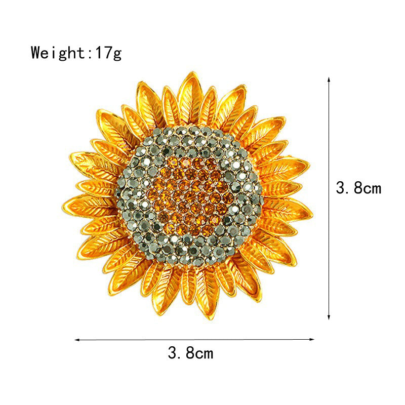 Women's Eco Alloy Enamel Sunflower Brooch - Crystal Rhinestone Flower Pin, Fashion Botanical Accessory