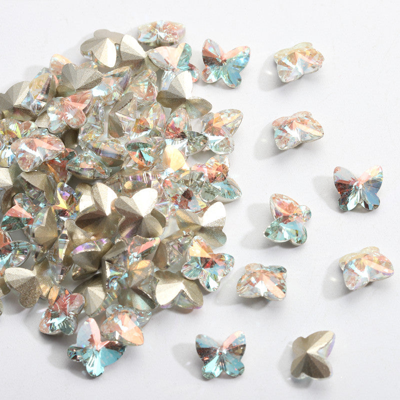 Crystal Butterfly Gradient Pointed-Back Nail Rhinestones – DIY Nail Art Supplies, Special-Shaped Glass Gems for Press-On Manicure Decorations