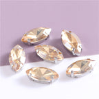 White Gold Plated Marquise Pointed-Back Rhinestones with Holes for Sewing
