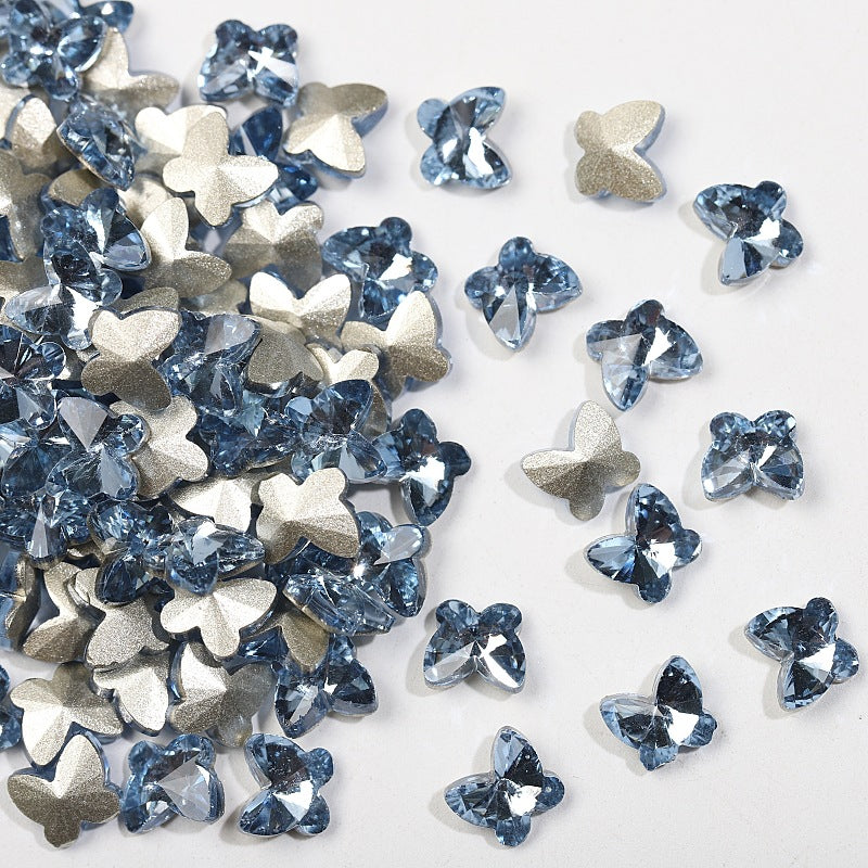 Crystal Butterfly Gradient Pointed-Back Nail Rhinestones – DIY Nail Art Supplies, Special-Shaped Glass Gems for Press-On Manicure Decorations