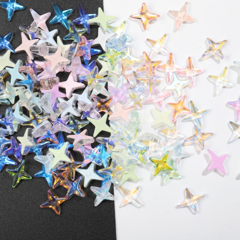 K9 Glass Mocha Aurora 4-Point Star Rhinestones – Flat-Back Iridescent Gems for Nail Art & Phone Charms