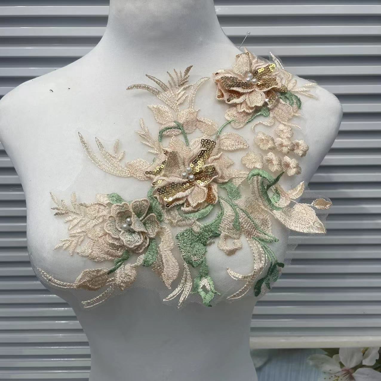 3D Floral Beaded Tulle Embroidered Applique Patch with Sequins - DIY Clothing Repair & Decorative Sewing Craft Supply