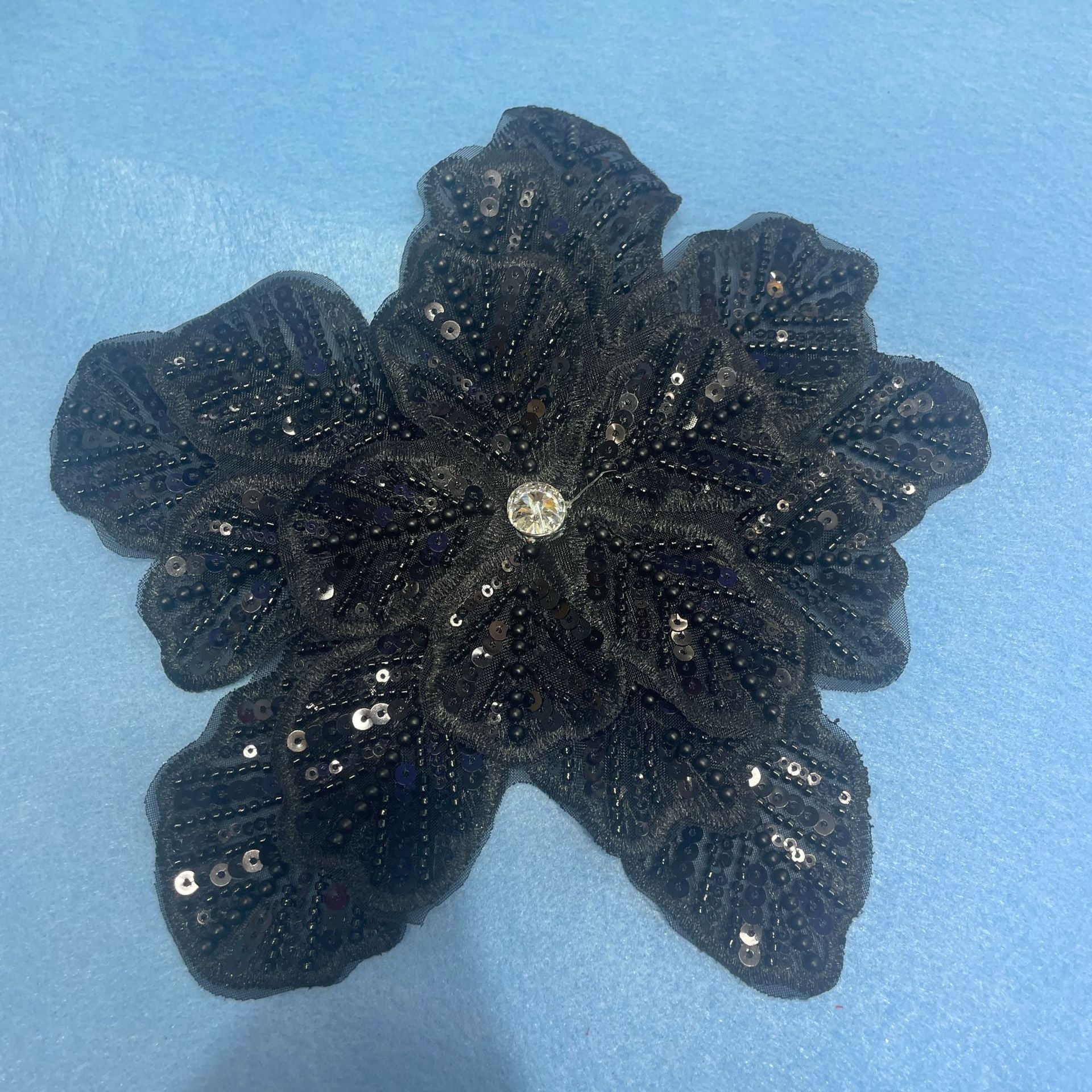 Large Floral Lace Appliqué Trim with Sequins & Beading – Embellished DIY Sew-On Embroidered Flower for Wedding Dresses, Evening Gowns & Bridal Fashion Accessories