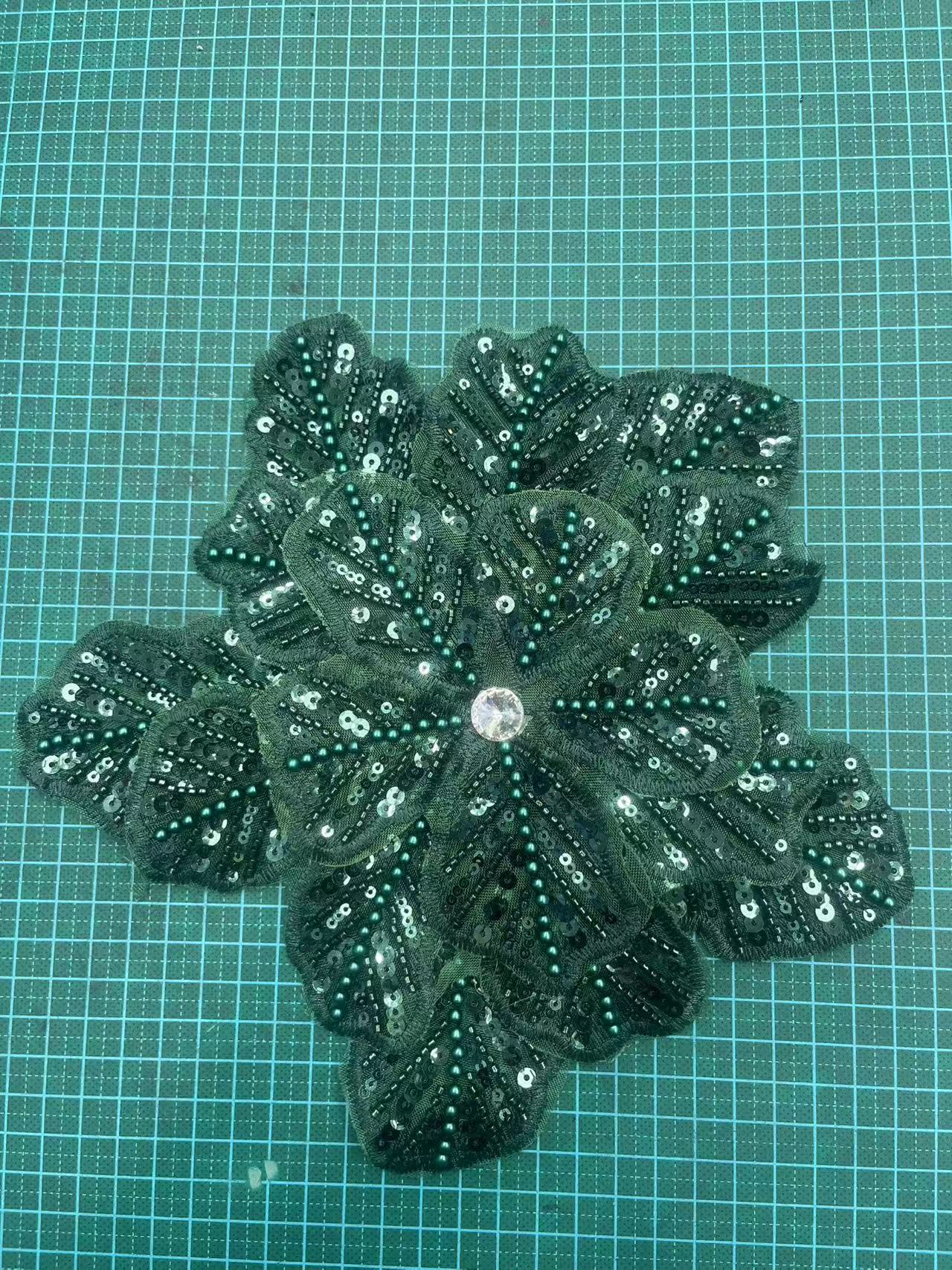 Large Floral Lace Appliqué Trim with Sequins & Beading – Embellished DIY Sew-On Embroidered Flower for Wedding Dresses, Evening Gowns & Bridal Fashion Accessories