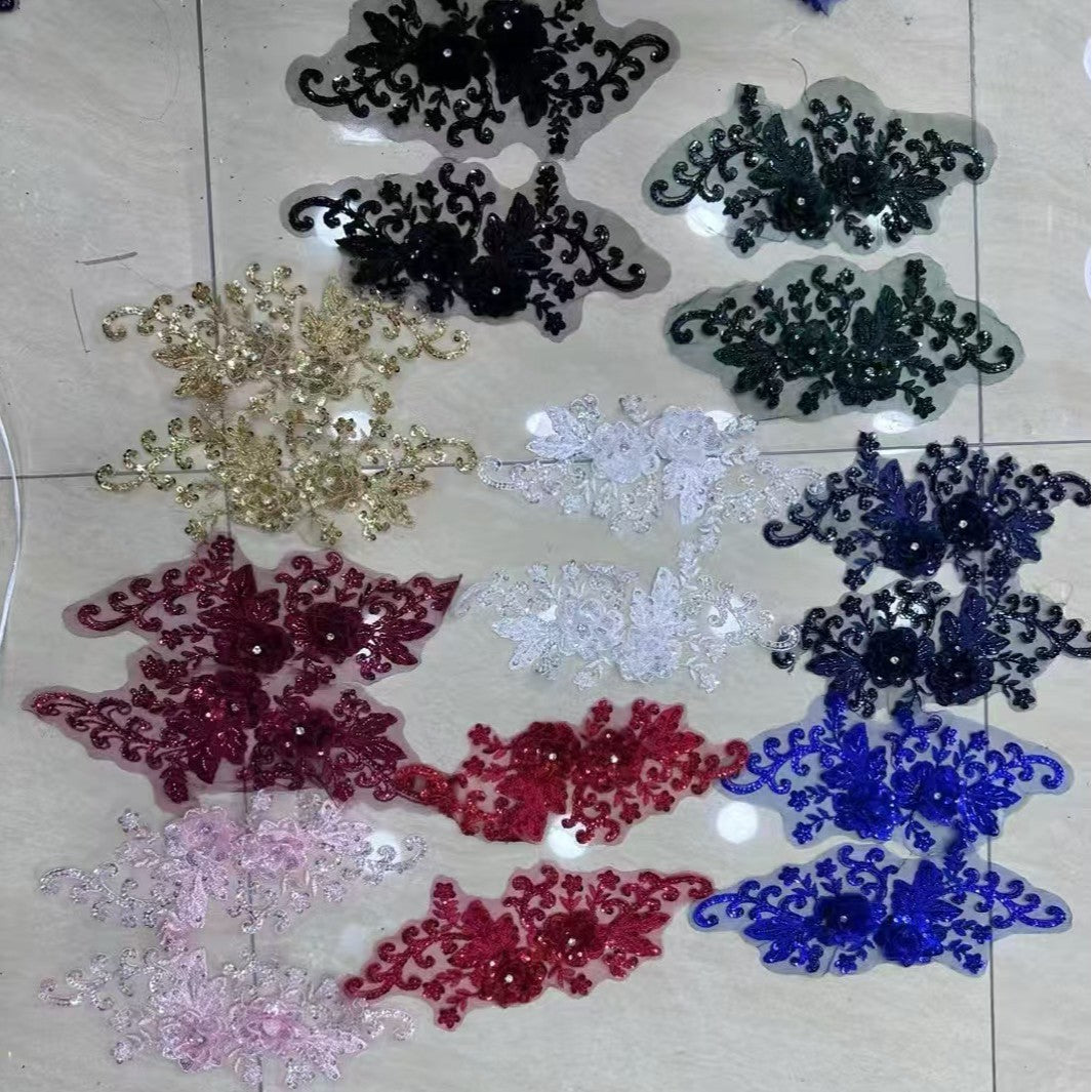 Multi-Color Large Floral Lace Embroidery Hand-Sew DIY Applique Trim - Bridal & Evening Gown Sewing Craft Supplies