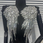 Luxury Pearl & Crystal Wing Applique Patch - High-Quality Beaded Sequin Embroidery