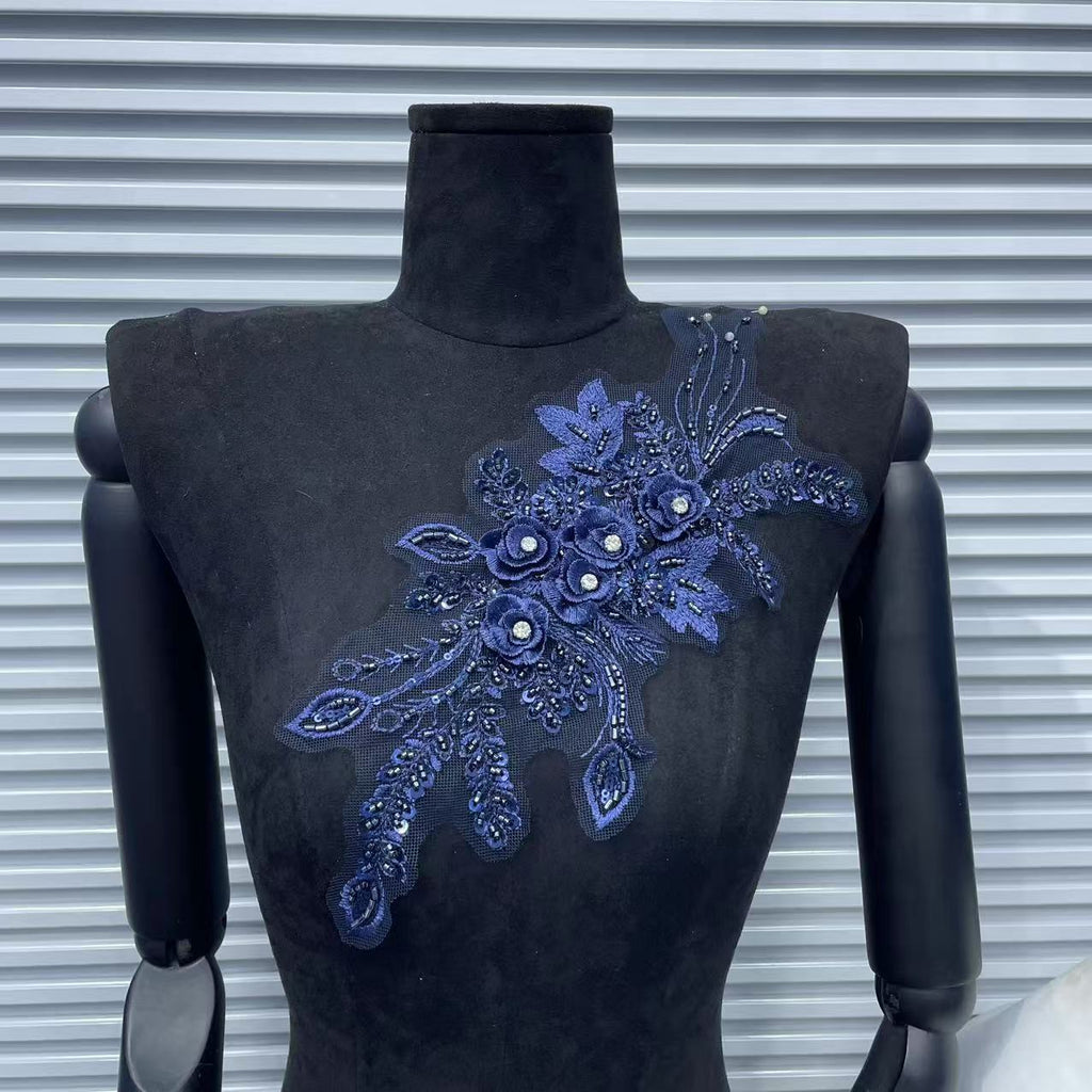 3D Embroidered Lace Floral Appliqué - Decorative Trim for Dresses & DIY Fashion