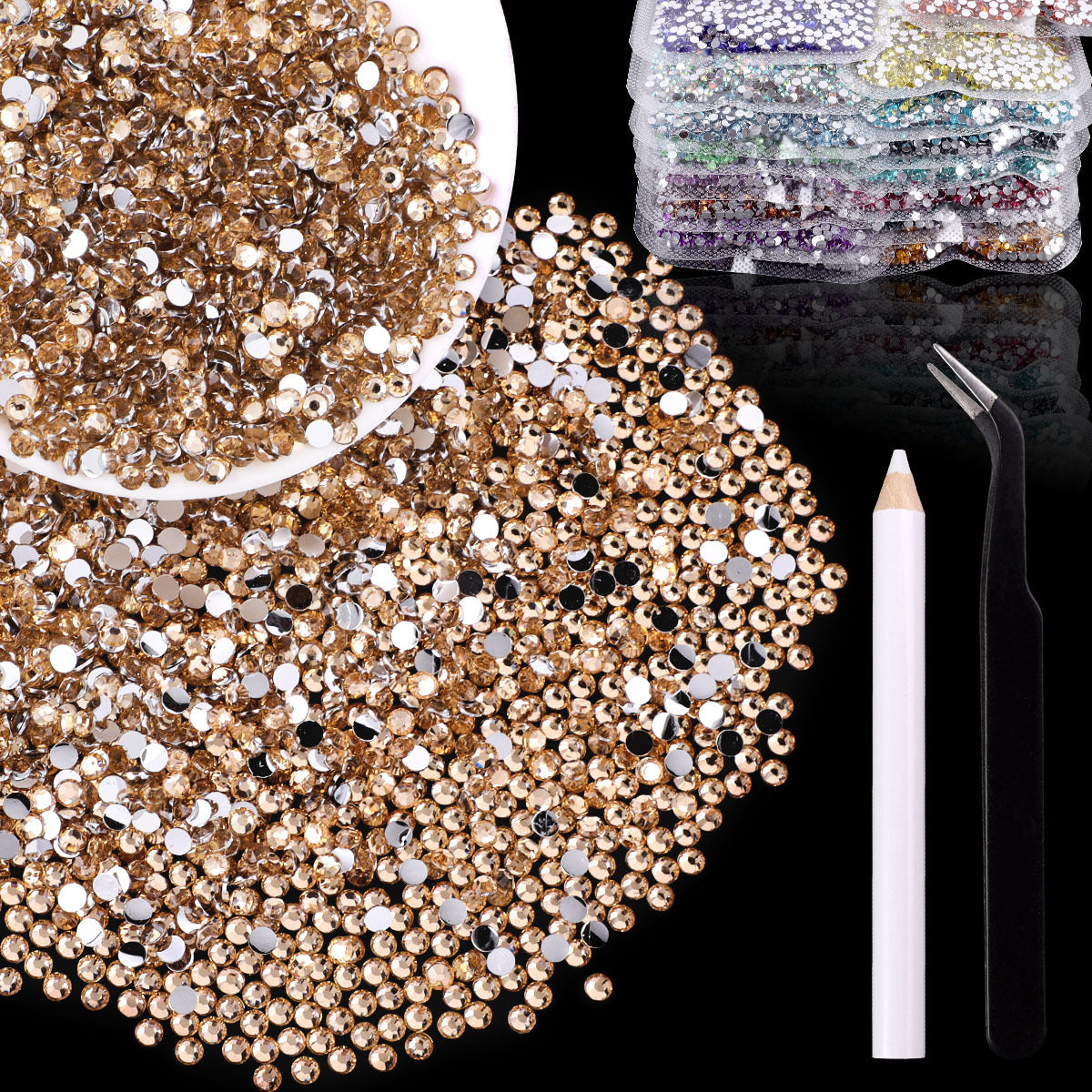 Bling Flashing White Flat Resin Rhinestones, Full Pack Solid Color Transparent Round Drills for Nail Art Decorations, Wedding Dress & Apparel Accessories