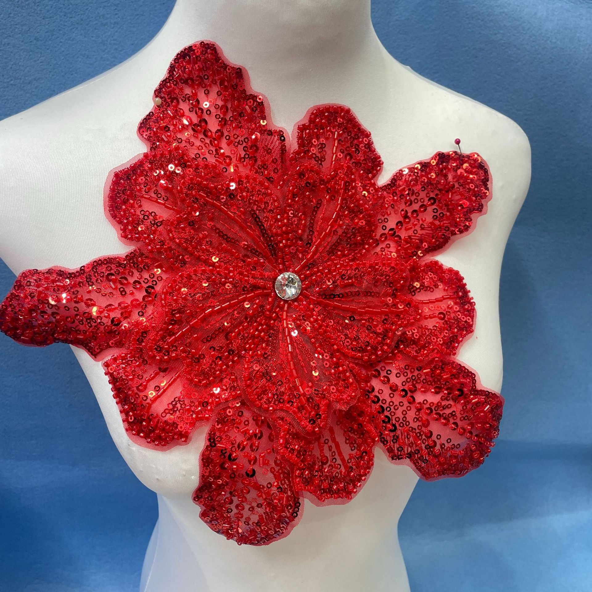 Multicolor Layered Sequin & Beaded 3D Floral Appliqué – Decorative Patch for Dresses, Evening Gowns & Bridal Fashion Accessories