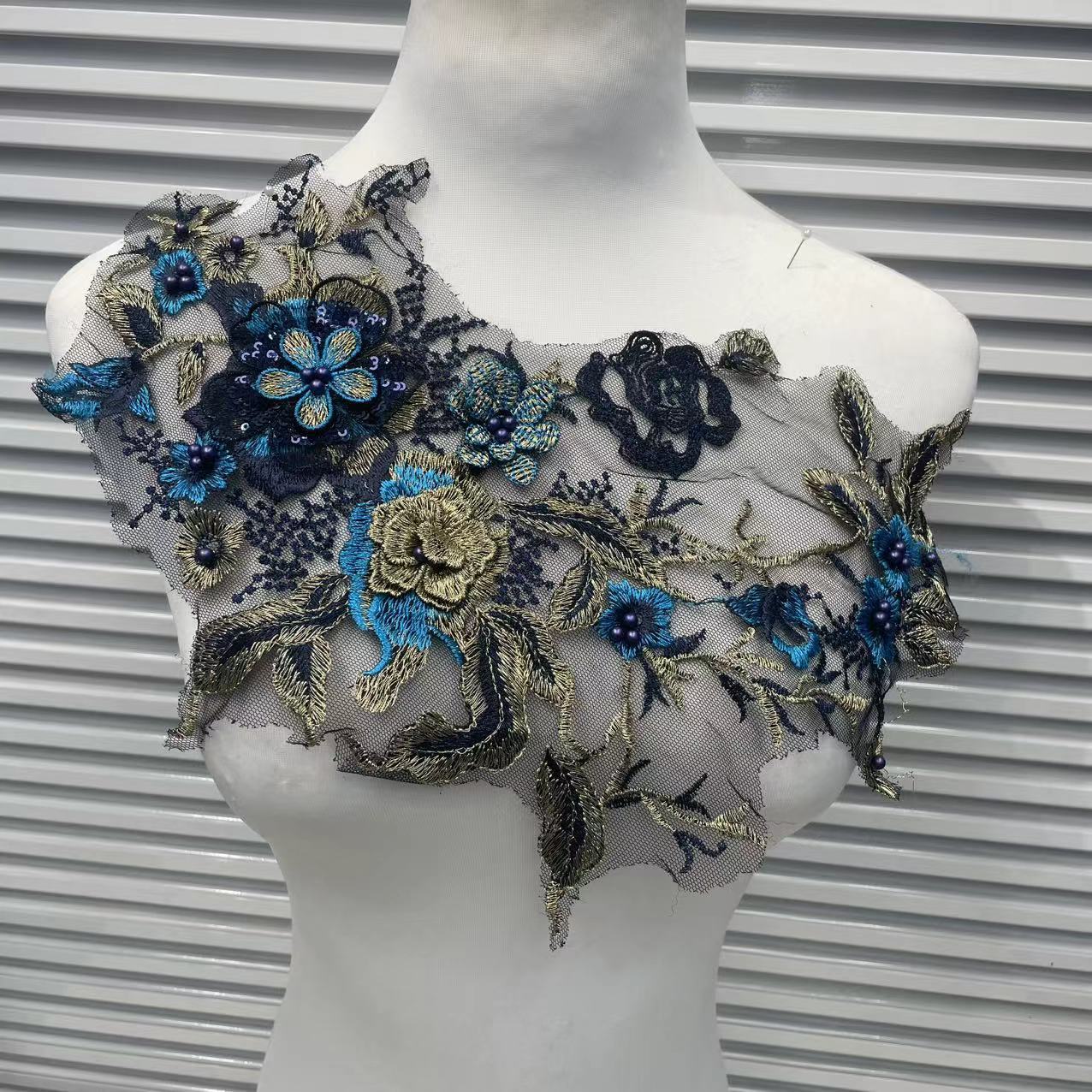 Colorful 3D Beaded Rhinestone Embroidered Lace Applique Patch - DIY Dressmaking Sewing Craft Supplies for Evening Gowns & Costumes