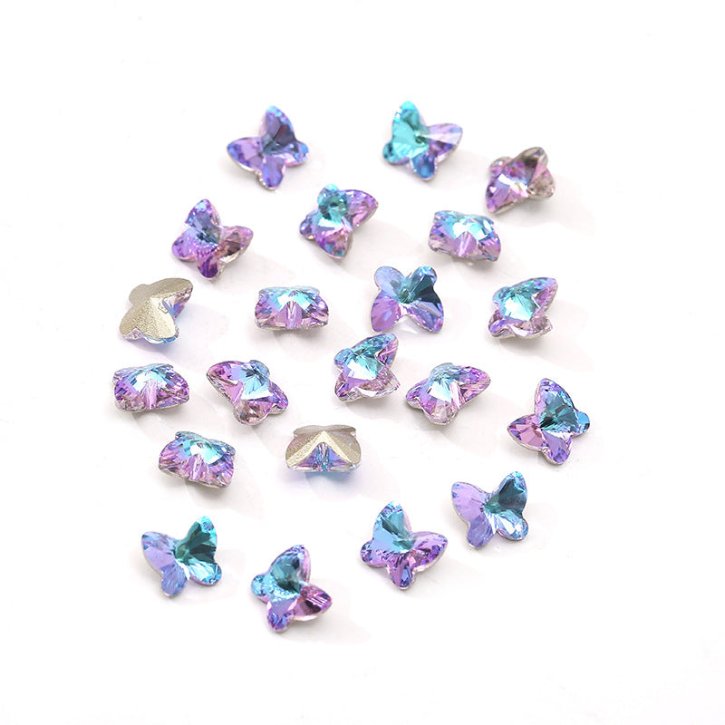Crystal Butterfly Gradient Pointed-Back Nail Rhinestones – DIY Nail Art Supplies, Special-Shaped Glass Gems for Press-On Manicure Decorations