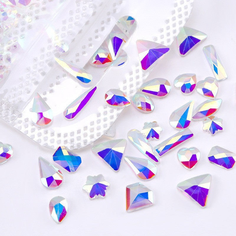 AB Iridescent Shaped Rhinestones: Super Sparkly Diamond, Marquise & Teardrop Flat-Back Nail Crystals Mixed Assortment for Nail Art Jewelry