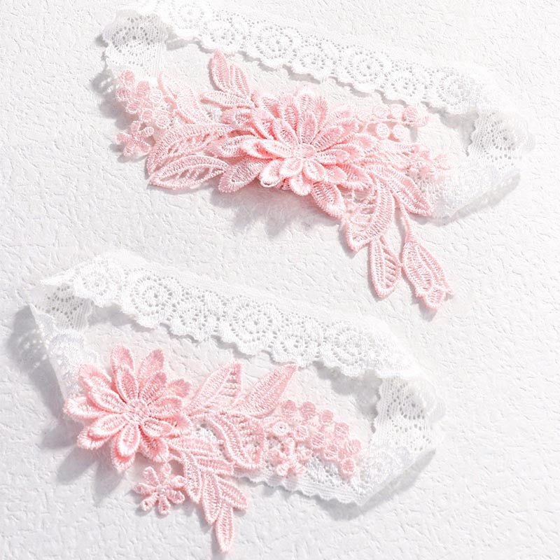 Bridal Garter Set, Light Blue 3d Flower Lace Garter Belt, Stretch Elastic Non-slip Wedding Garter For Bride
