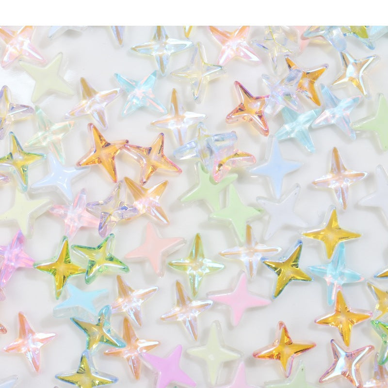 K9 Glass Mocha Aurora 4-Point Star Rhinestones – Flat-Back Iridescent Gems for Nail Art & Phone Charms