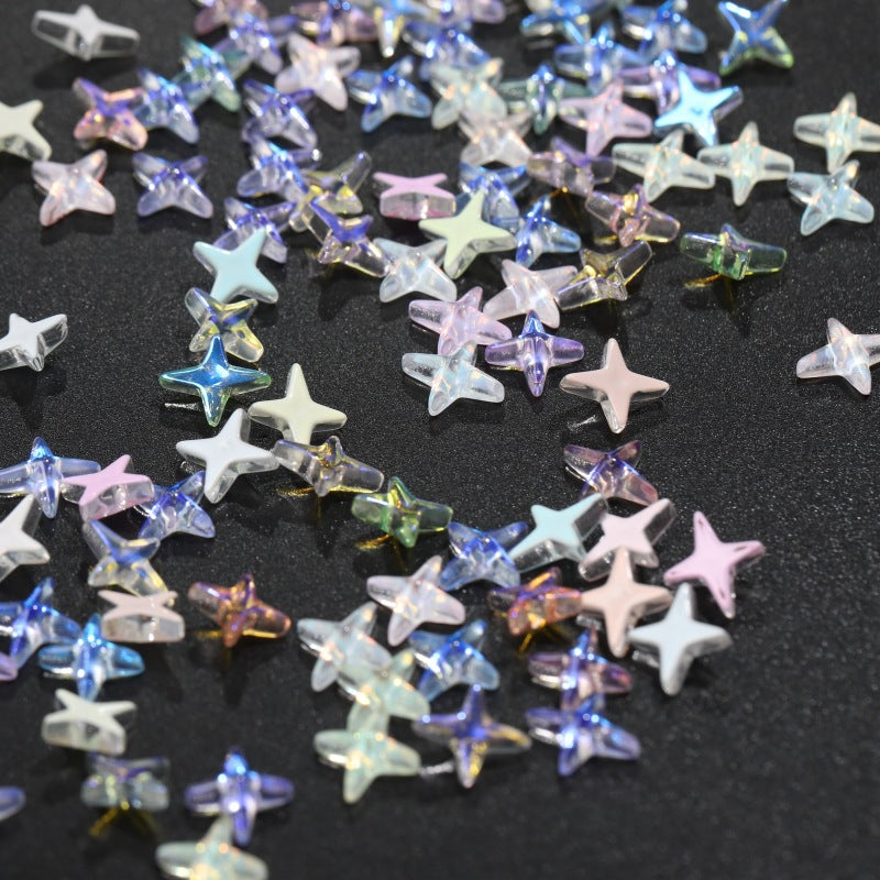 K9 Glass Mocha Aurora 4-Point Star Rhinestones – Flat-Back Iridescent Gems for Nail Art & Phone Charms