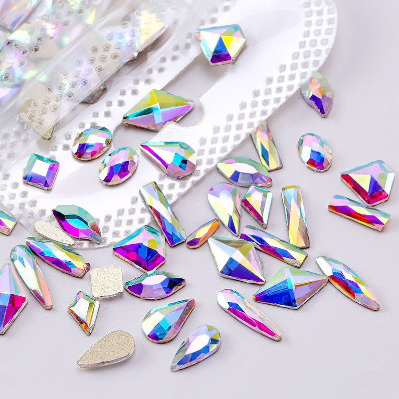 AB Iridescent Shaped Rhinestones: Super Sparkly Diamond, Marquise & Teardrop Flat-Back Nail Crystals Mixed Assortment for Nail Art Jewelry