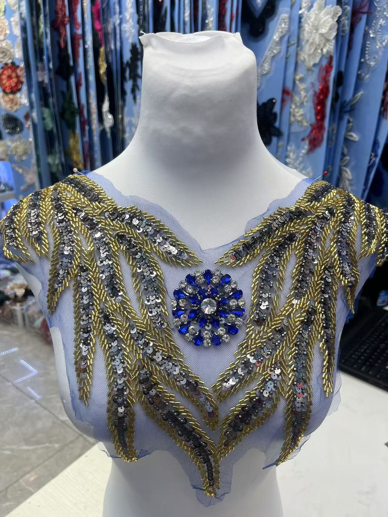 Multicolor Hand-Beading Lace Trim with Crystal Glass Rhinestones & Seed Beads – Embellished DIY Appliqué for Wedding Dresses, Evening Gowns, Qipao & Bridal Fashion Sewing Projects