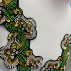 Multicolor Hand-Beaded Lace Appliqué with Seed Beads & Crystal Glass Rhinestones – Bohemian Ethnic Embroidered Patch for DIY Fashion, Jackets, Bags & Cultural Costume Embellishment