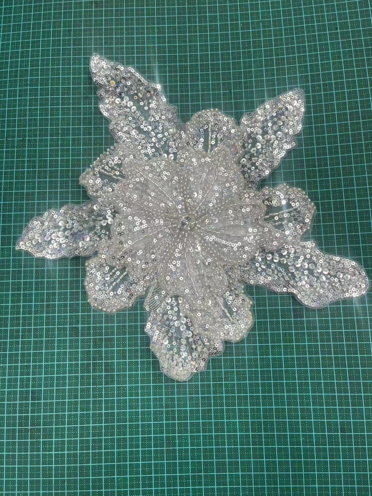 Multicolor Layered Sequin & Beaded 3D Floral Appliqué – Decorative Patch for Dresses, Evening Gowns & Bridal Fashion Accessories