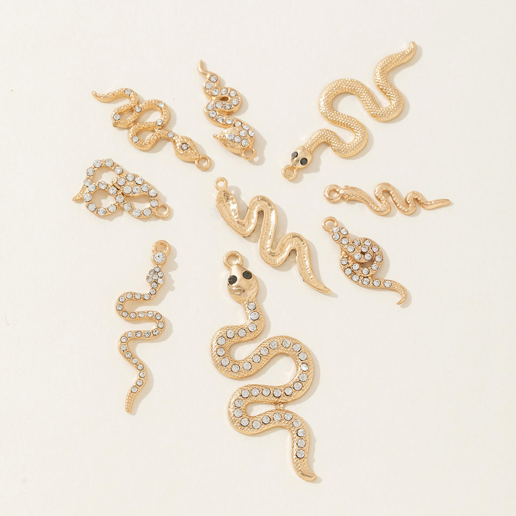 Cross Border New Diamond Inlaid Snake Shaped Alloy Pendant Bracelet Necklace Earring Accessories High-end Diy Material Accessories