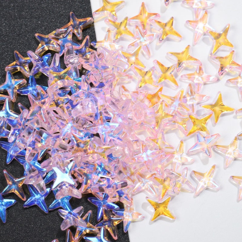 K9 Glass Mocha Aurora 4-Point Star Rhinestones – Flat-Back Iridescent Gems for Nail Art & Phone Charms