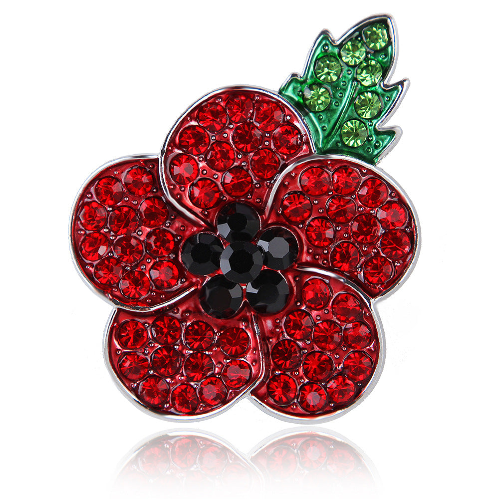 Fashionable Hand-Painted Bright Red Eco-Friendly Alloy Rhinestone Poppy Flower Brooch Pin Corsage for Women's Unique Accessories