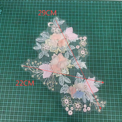 3D Embroidered Floral Appliqué with Beading & Hot-Fix Rhinestones – Sparkling Sew-On Flower Trim for Performance Costumes, Hanfu, Bridal Gowns, Kids' Dresses & DIY Fashion Embellishment