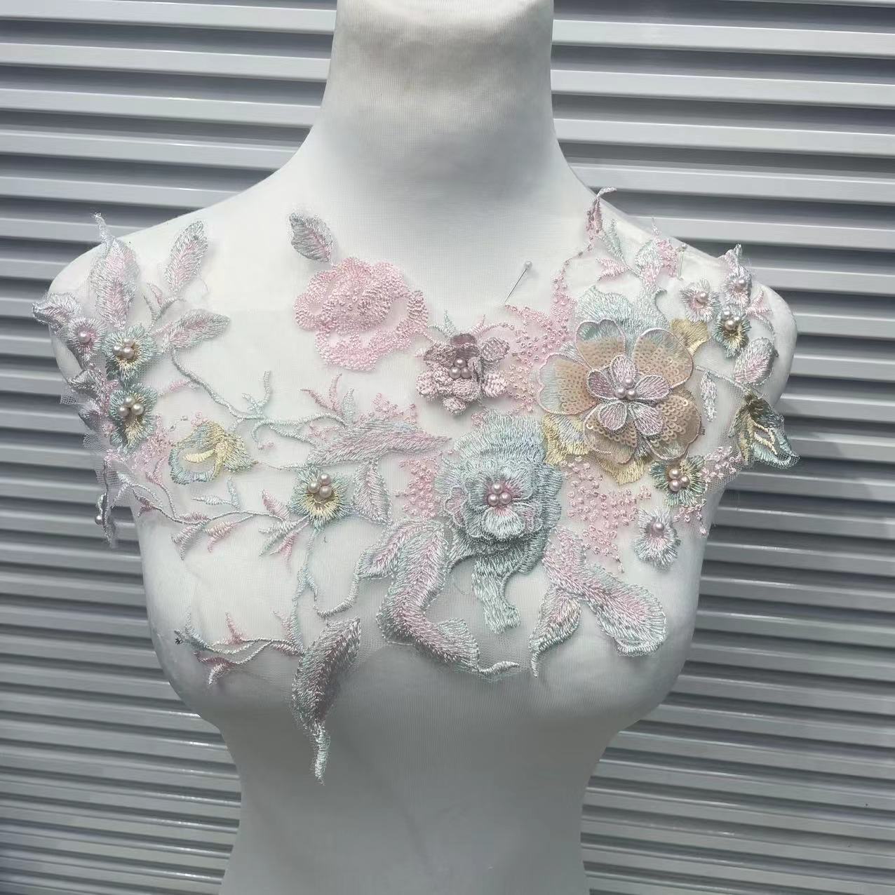 Colorful 3D Beaded Rhinestone Embroidered Lace Applique Patch - DIY Dressmaking Sewing Craft Supplies for Evening Gowns & Costumes