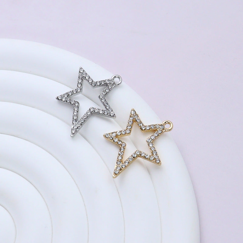 Cross Border Hollow Pentagram Diamond Inlaid Small Pendant Alloy Jewelry Accessories Diy Accessories Pendant Bracelet Clothing Material