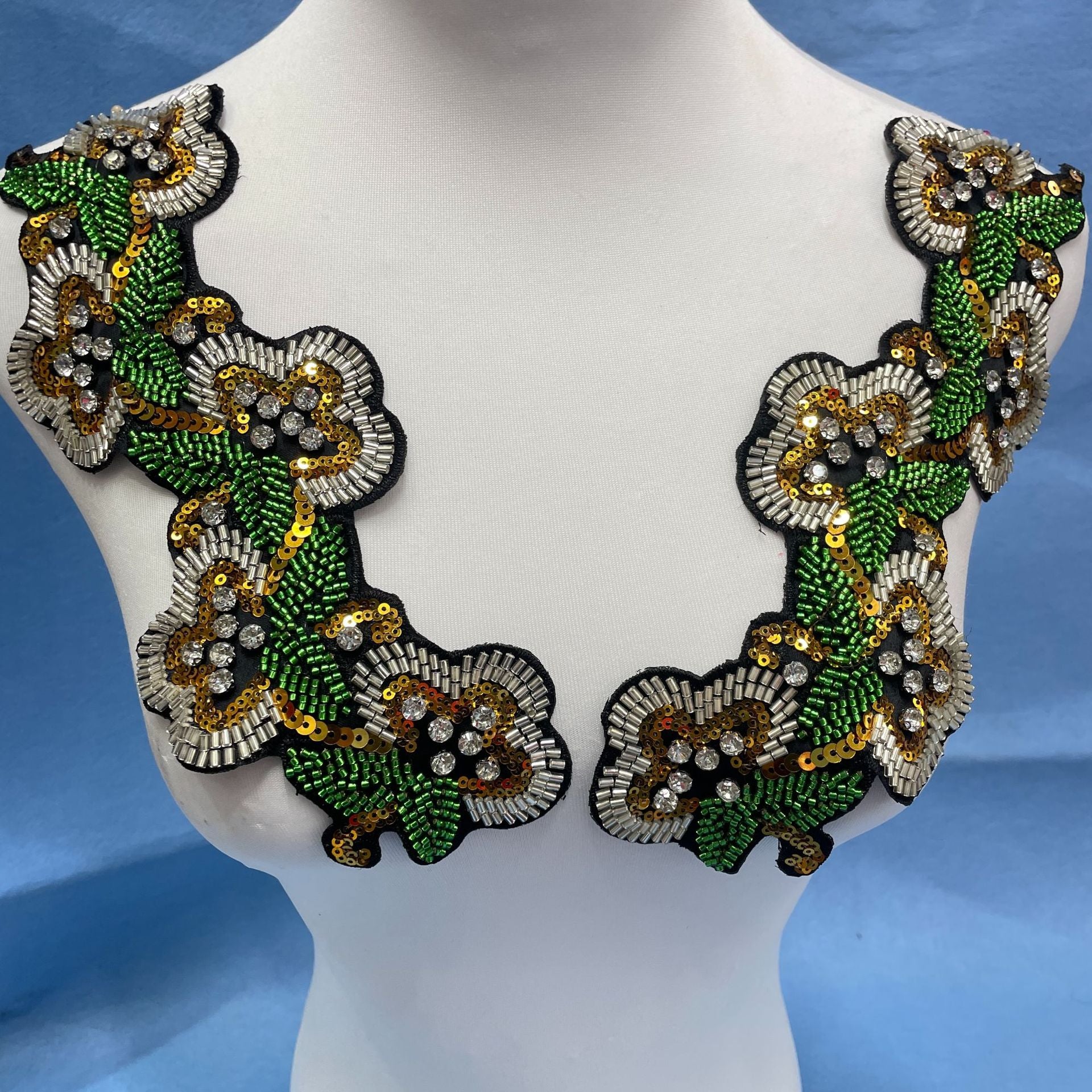 Multicolor Hand-Beaded Lace Appliqué with Seed Beads & Crystal Glass Rhinestones – Bohemian Ethnic Embroidered Patch for DIY Fashion, Jackets, Bags & Cultural Costume Embellishment