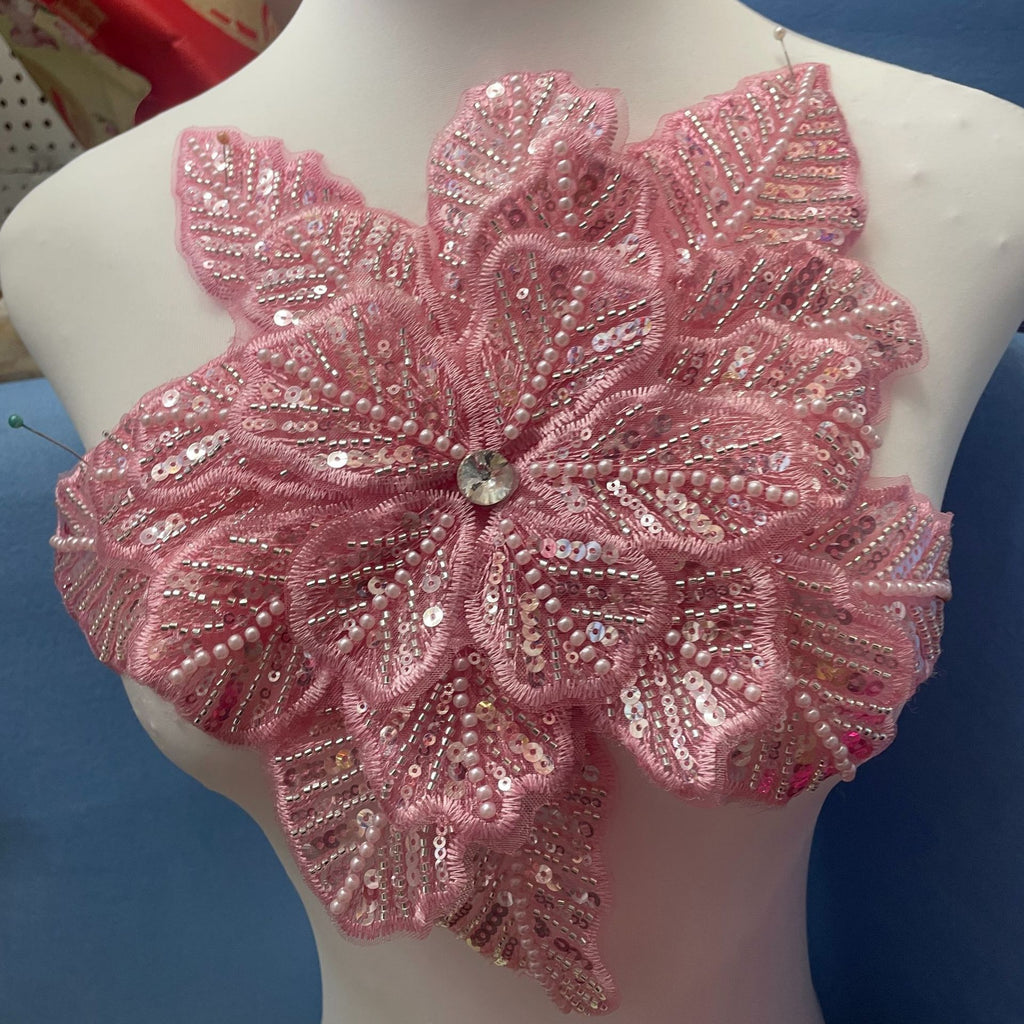 3D Extra-Large Snowflake Appliqué with 4-Layer Stiff Tulle, Fully Beaded & Sequined – Bold DIY Embellishment for Winter Wedding Dresses, Evening Gowns, Festival Costumes & Fashion Craft Projects