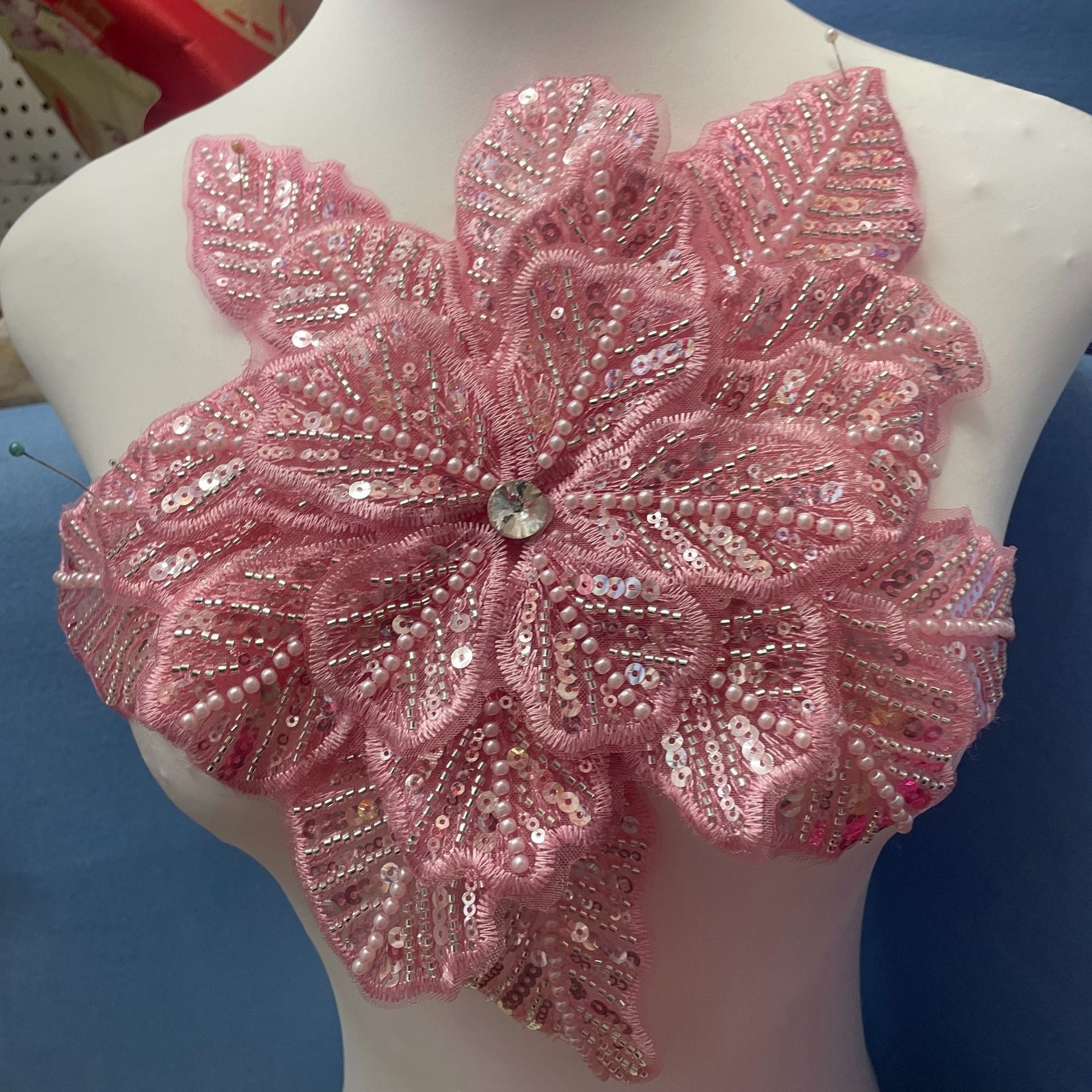 3D Extra-Large Snowflake Appliqué with 4-Layer Stiff Tulle, Fully Beaded & Sequined – Bold DIY Embellishment for Winter Wedding Dresses, Evening Gowns, Festival Costumes & Fashion Craft Projects