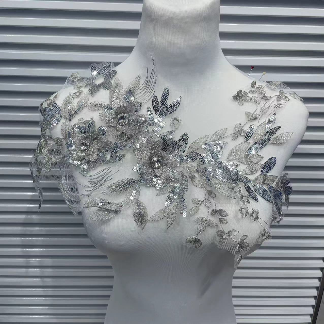 Multicolor Lace Trim with Embroidered Flowers, Crystal Glass Rhinestones & Beading – Sparkling DIY Appliqué for Wedding Dresses, Evening Gowns, Stage Costumes & Fashion Sewing Projects