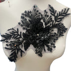 Premium Lace Floral Appliqué with Hand-Sewn Beads & Sequins – Embellished Wedding Dress Trim for Bridal Gowns, DIY Sewing Embroidery Patch, Delicate Lace Edging for Formal Wear & Craft Projects