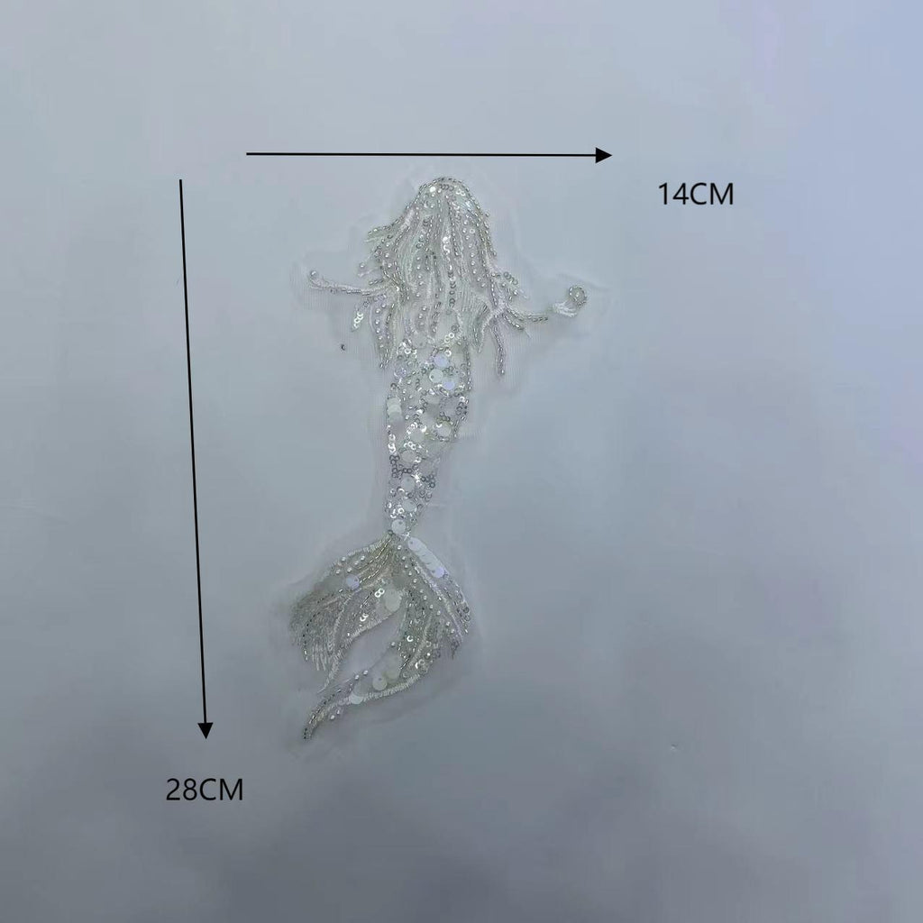 Koi Fish Inspired Heavy Embellishment Trim – Lustrous White Shell Pearls, Tiny Seed Beads & Silver Thread Appliqué for Bridal Gowns, Evening Wear & Luxury DIY Fashion Accessories