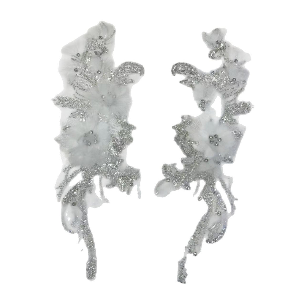 Ultra-Embellished Beaded 3D Floral Sleeve Appliqué – Ethereal DIY Trim for Evening Gowns, Stage Costumes & Bridal Fashion Accessories