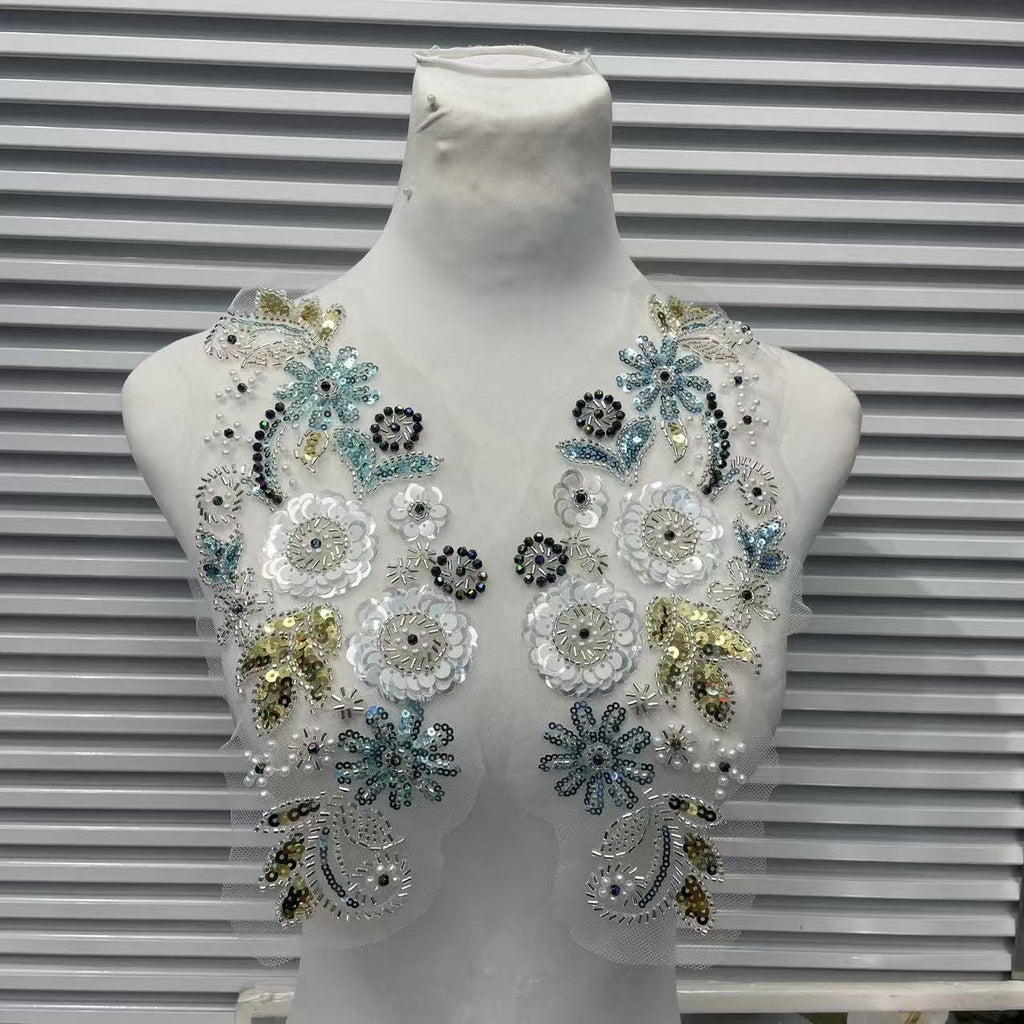 Heavy - Duty Appliqué Embroidered Collar Flower with Beading - 3D Beaded Embroidery for Wedding Dress DIY, Hot - Selling Accessory