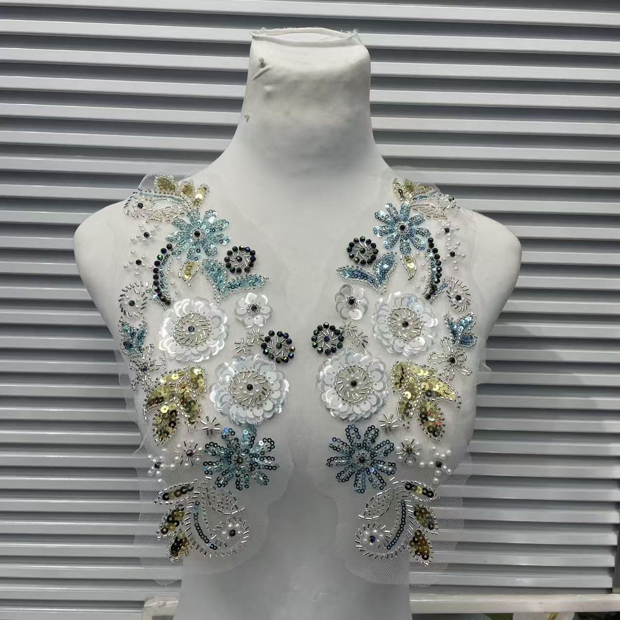 Heavy - Duty Appliqué Embroidered Collar Flower with Beading - 3D Beaded Embroidery for Wedding Dress DIY, Hot - Selling Accessory