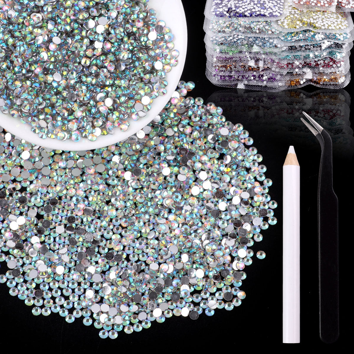 Bling Flashing White Flat Resin Rhinestones, Full Pack Solid Color Transparent Round Drills for Nail Art Decorations, Wedding Dress & Apparel Accessories