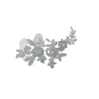 Shimmering Lace Floral Appliqué with Crystal Beads, Metallic Cord & Tulle – Matching Pair Embroidered Trim for Collar, Bridal Gowns & DIY Wedding Dress Embellishment