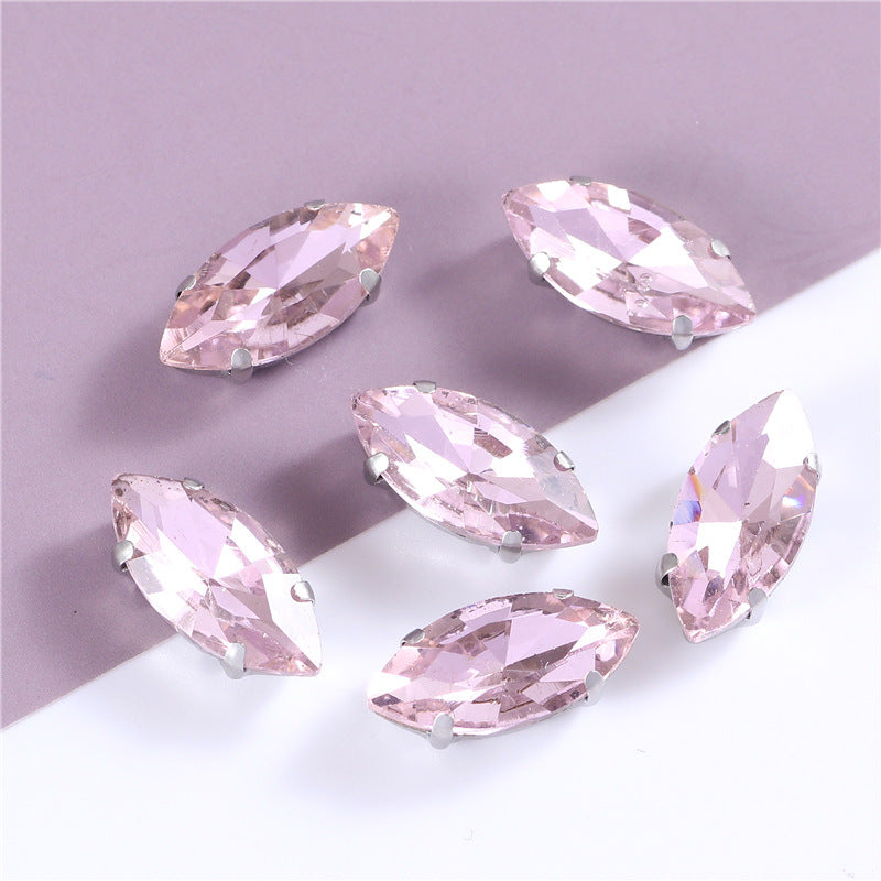 White Gold Plated Marquise Pointed-Back Rhinestones with Holes for Sewing