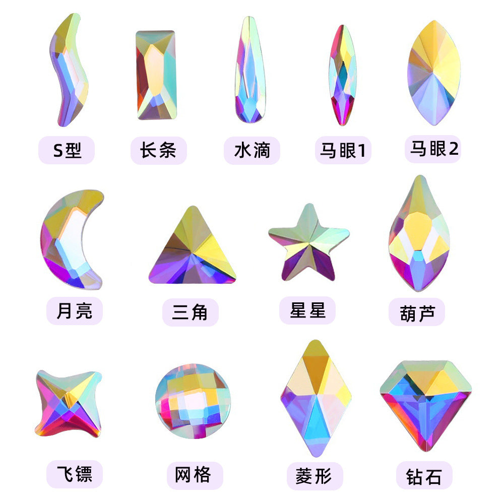 AB Iridescent Shaped Rhinestones: Super Sparkly Diamond, Marquise & Teardrop Flat-Back Nail Crystals Mixed Assortment for Nail Art Jewelry