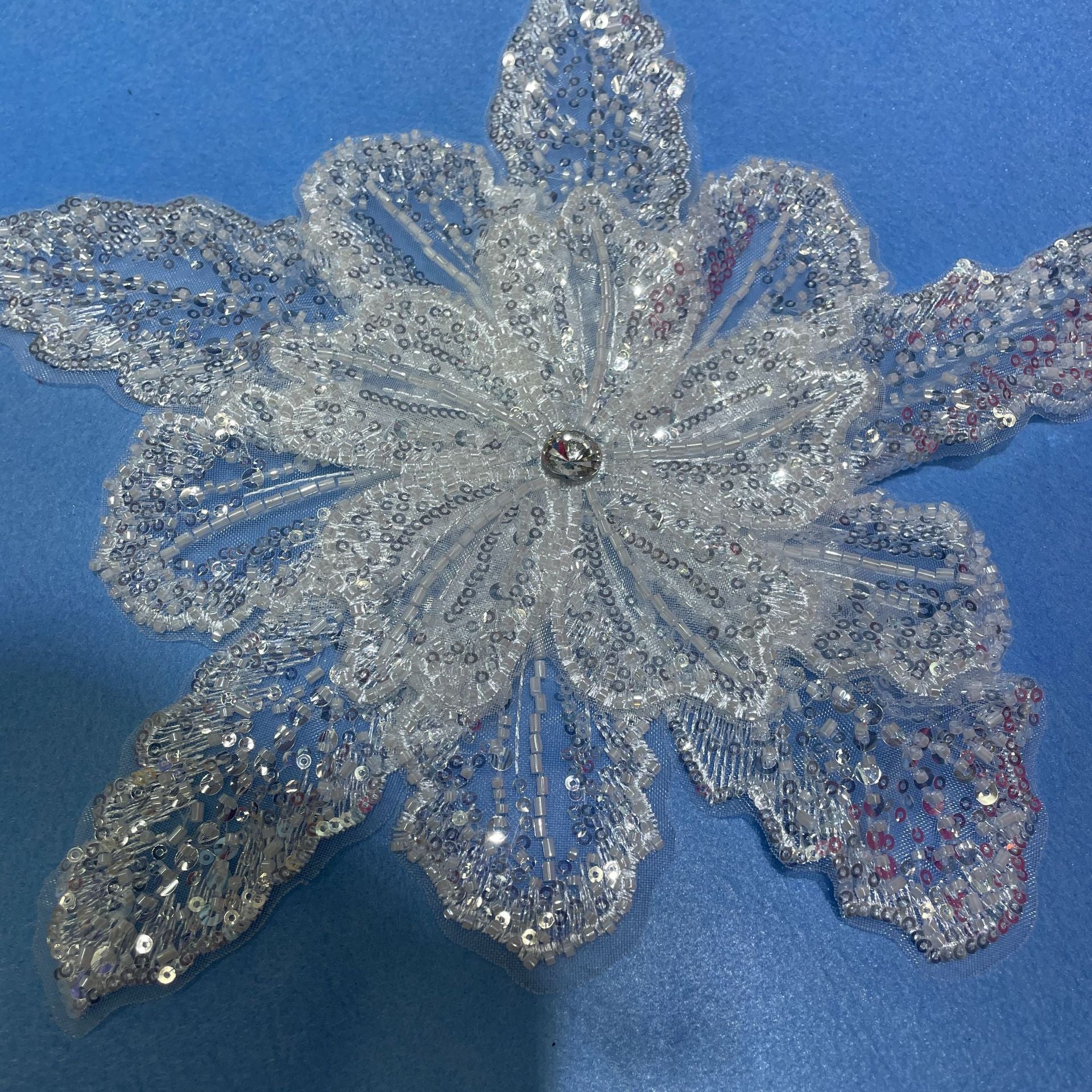 Multicolor Layered Sequin & Beaded 3D Floral Appliqué – Decorative Patch for Dresses, Evening Gowns & Bridal Fashion Accessories