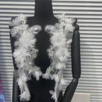 Ultra-Embellished Beaded 3D Floral Sleeve Appliqué – Ethereal DIY Trim for Evening Gowns, Stage Costumes & Bridal Fashion Accessories