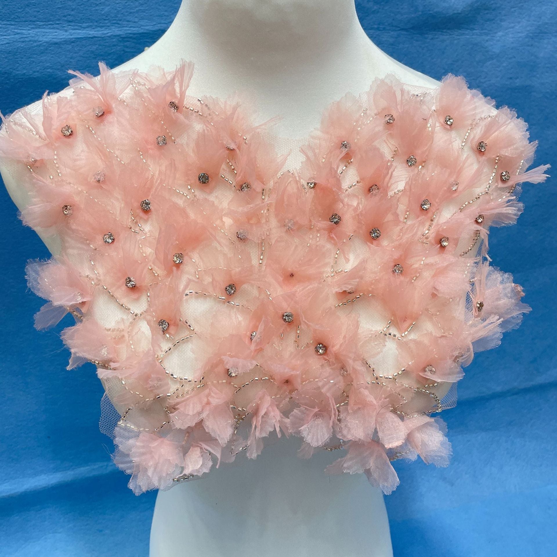 Ultra-Embellished Boho-Chic Bustier Floral Appliqué – Heavy Beaded & Sparkling DIY Trim for Evening Gowns, Stage Costumes & Ethereal Bridal Fashion Accessories