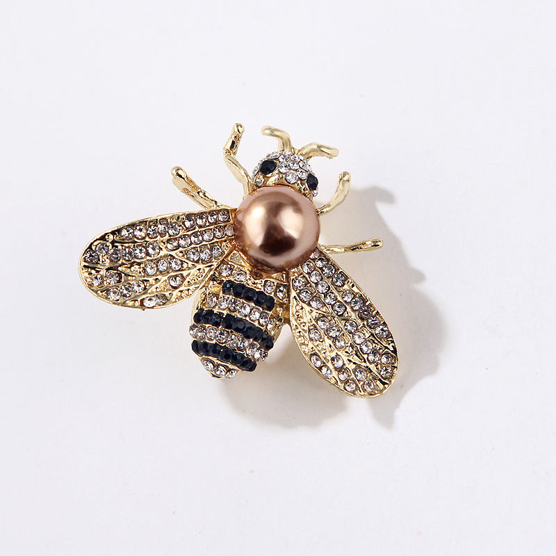 Korean Style 3D Eco-Friendly Alloy Pearl Full-Rhinestone Insect Bee Brooch Pin - Women's Fashion Lapel Accessory