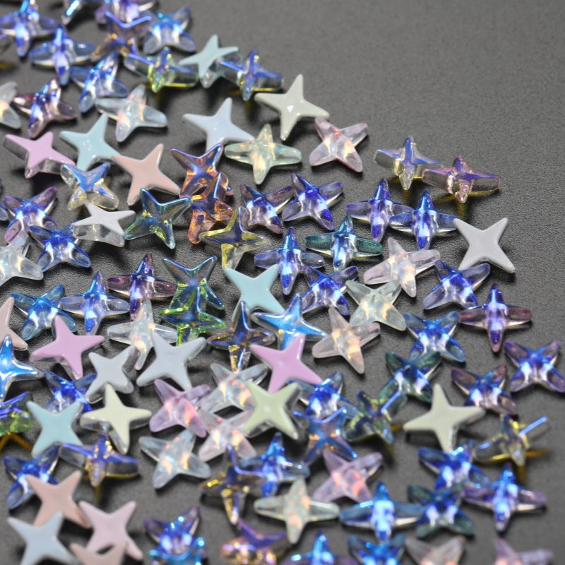 K9 Glass Mocha Aurora 4-Point Star Rhinestones – Flat-Back Iridescent Gems for Nail Art & Phone Charms