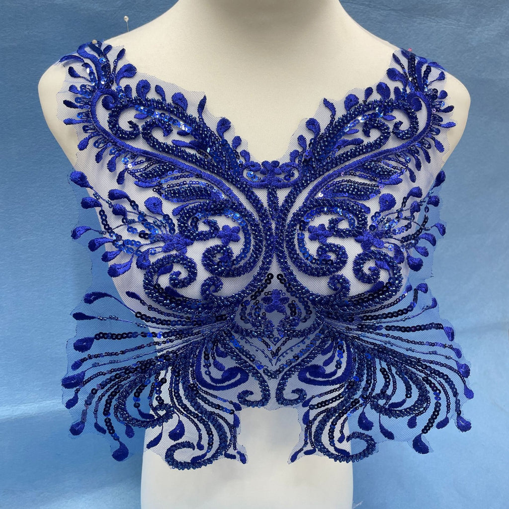 Lace and Sequin Embroidered Appliqué Patch for Front & Back of Wedding Dresses – DIY Decorative Trim with Elegant Lace & Sparkling Sequins for Bridal Gowns, Evening Wear & Custom Sewing Projects