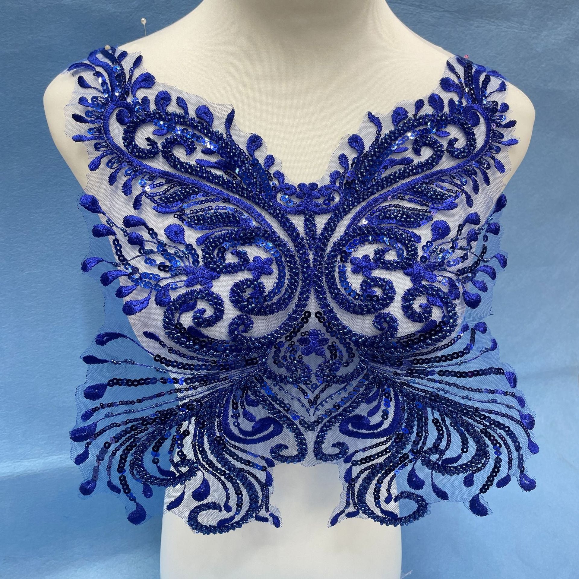 Lace and Sequin Embroidered Appliqué Patch for Front & Back of Wedding Dresses – DIY Decorative Trim with Elegant Lace & Sparkling Sequins for Bridal Gowns, Evening Wear & Custom Sewing Projects