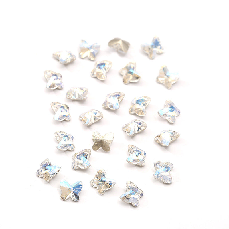 Crystal Butterfly Gradient Pointed-Back Nail Rhinestones – DIY Nail Art Supplies, Special-Shaped Glass Gems for Press-On Manicure Decorations